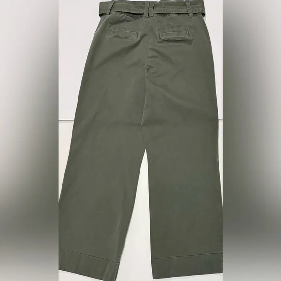 Olive Wide Leg Pants High Rise Tie Waist Women Size 6 Casual Boho - Picture 3 of 7
